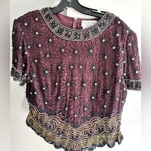Adrianna Papell beaded formal silk top-XL